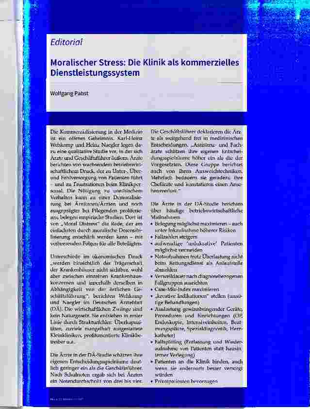Vorschauseite 1: Moralischer Stress: Die Klinik als kommerzielles Dienstleistungssystem