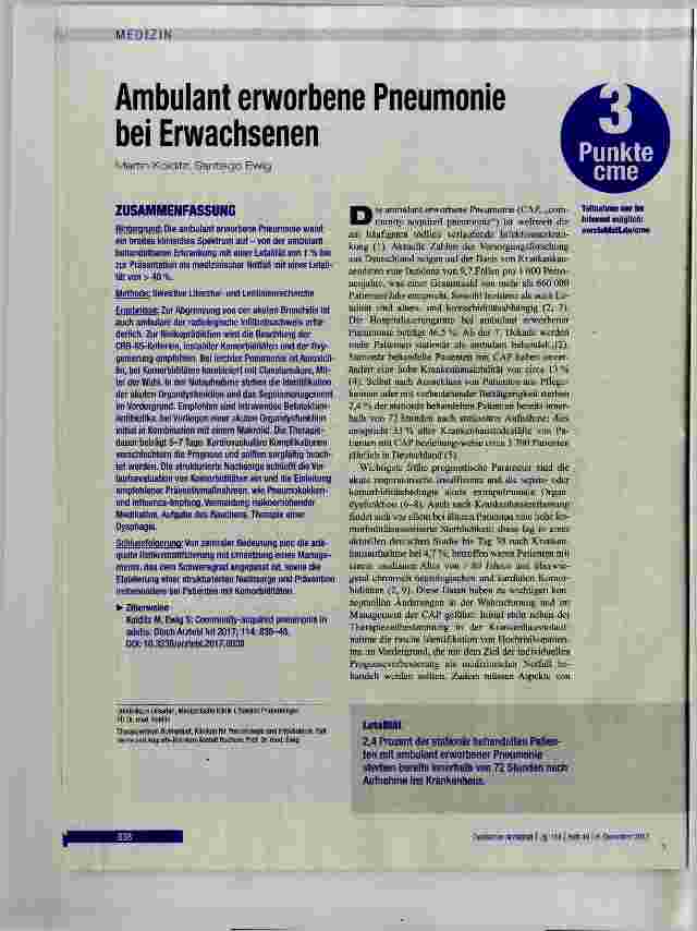 Vorschauseite 1: Ambulant erworbene Pneumonie bei Erwachsenen