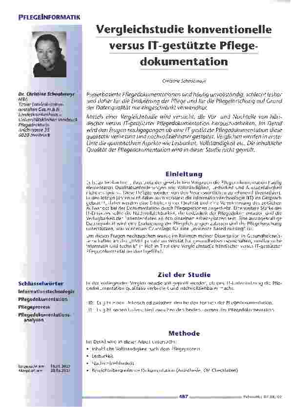 Vorschauseite 1: Vergleichstudie konventionelle versus IT-gestützte Pflegedokumentation