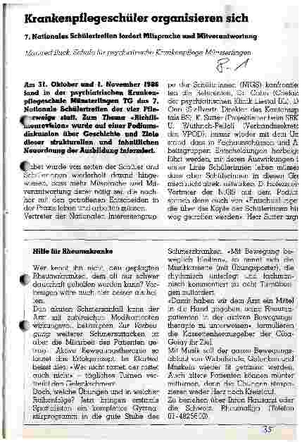 Vorschauseite 1: Krankenpflegeschüler organisieren sich 7. Nationales Schülertreffen fordert Mitsprache und Mitverantwortung