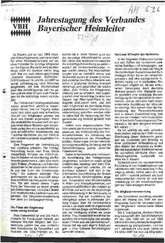 Vorschauseite 1: Jahrestagung des Verbandes Bayrischer Heimleiter
