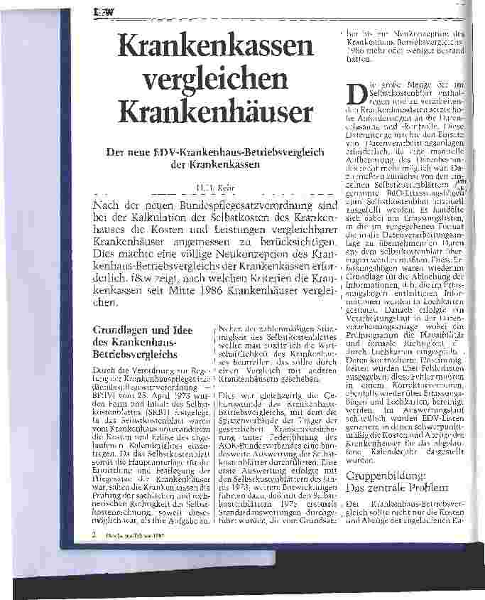Vorschauseite 1: Krankenkassen vergleichen Krankenhäuser, der neue EDV-Krankenhaus Betriebsvergleich der Krankenkassen