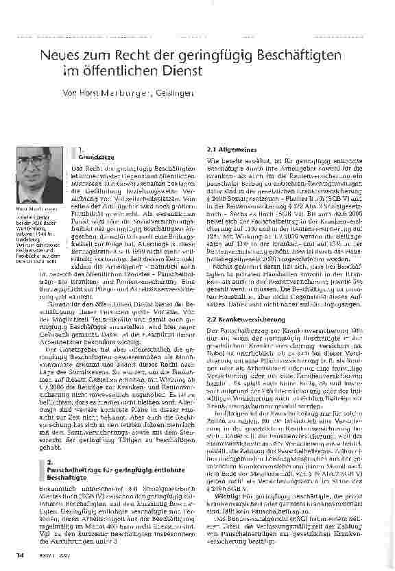 Vorschauseite 1: Neues zum Recht der geringfügig Beschäftigten im öffentlichen Dienst