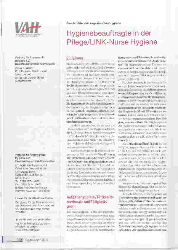 Vorschauseite 1: Hygienebeauftragte in der Pflege/LINK-Nurse Hygiene