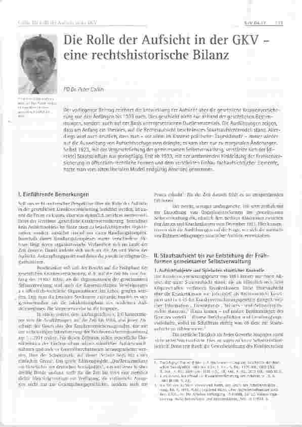 Vorschauseite 1: Die Rolle der Aufsicht in der GKV eine rechtshistorische Bilanz