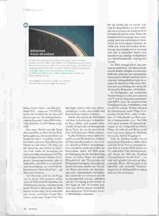 Vorschauseite 3: Bibliomed-Klinik-Stesstest Flächendeckend versorgt