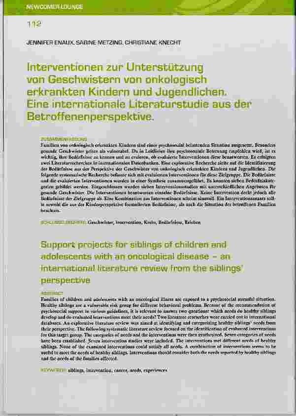 Vorschauseite 1: Interventionen zur Unterstützung von Geschwistern von onkologisch erkrankten Kindern und Jugendlichen.Eine internationale Literaturstudie aus der Betroffenenperspektive.