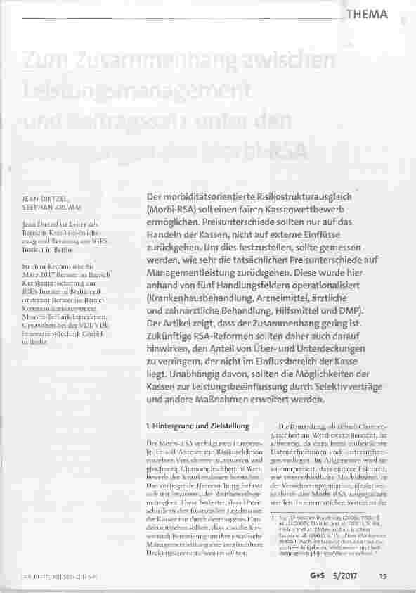 Vorschauseite 1: Zum Zusammenhang zwischen Leistungsmanagement und Beitragssatz unter den Bedingungen des Morbi-RSA