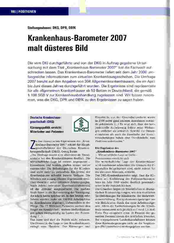 Vorschauseite 1: Krankenhaus-Barometer 2007 malt düsteres Bild