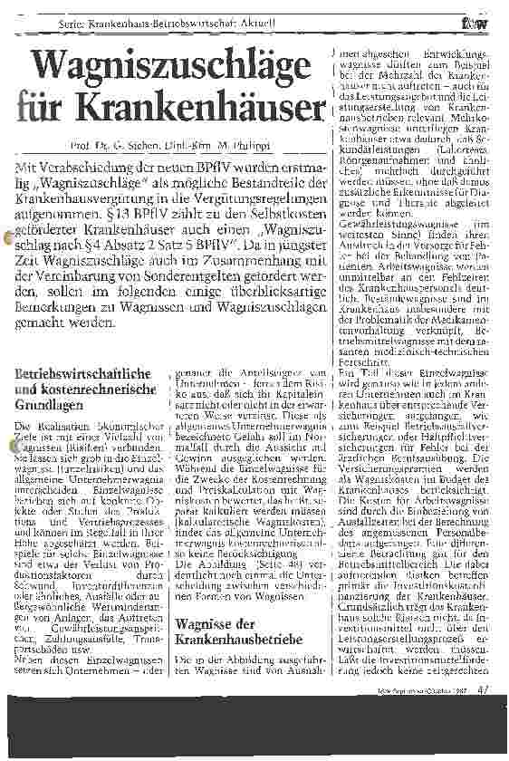 Vorschauseite 1: Wagniszuschläge für Krankenhäuser
