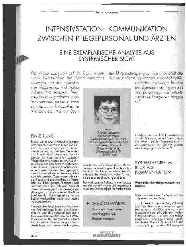 Vorschauseite 1: Intensivstation: Kommunikation zwischen Pflegepersonal und Ärzten Eine exemplarische Analyse aus systemischer Sicht