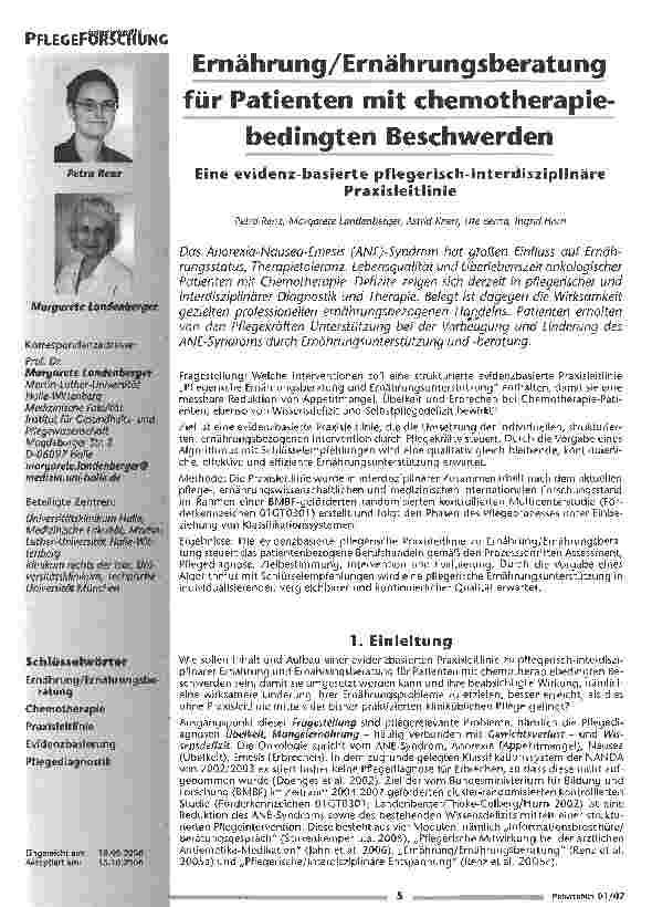 Vorschauseite 1: Ernährung/Ernährungsberatung für Patienten mit chemotherapiebedingten Beschwerden