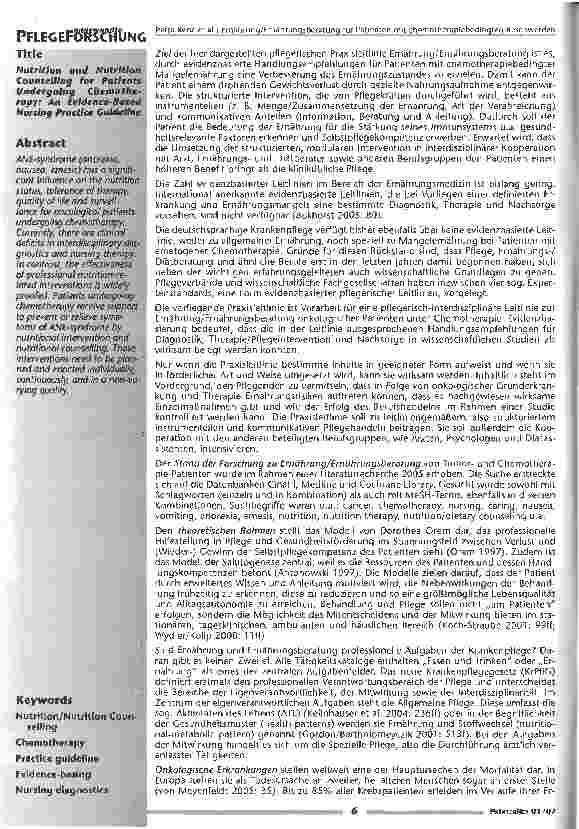 Vorschauseite 2: Ernährung/Ernährungsberatung für Patienten mit chemotherapiebedingten Beschwerden