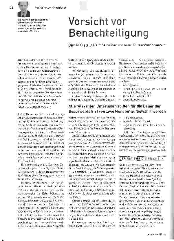 Vorschauseite 1: Vorsicht vor Benachteiligung