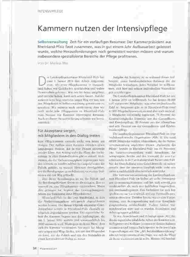 Vorschauseite 1: Kammern nutzen der Intensivpflege
