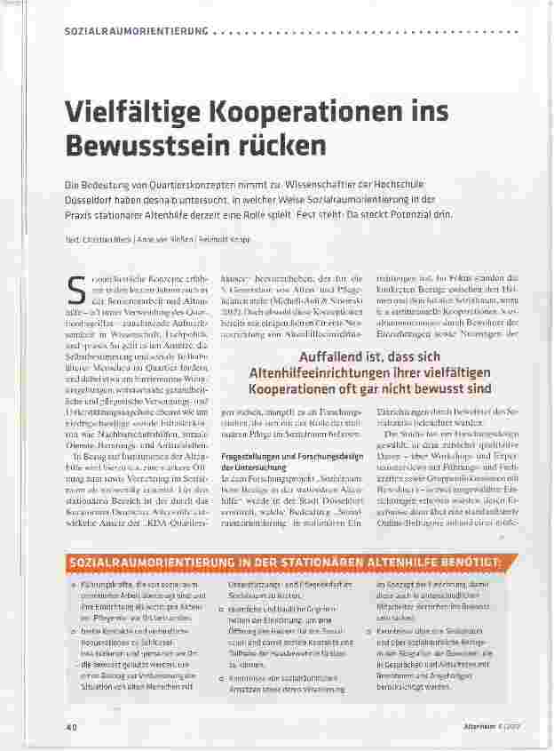 Vorschauseite 1: Vielfältige Kooperationen ins Bewusstsein rücken