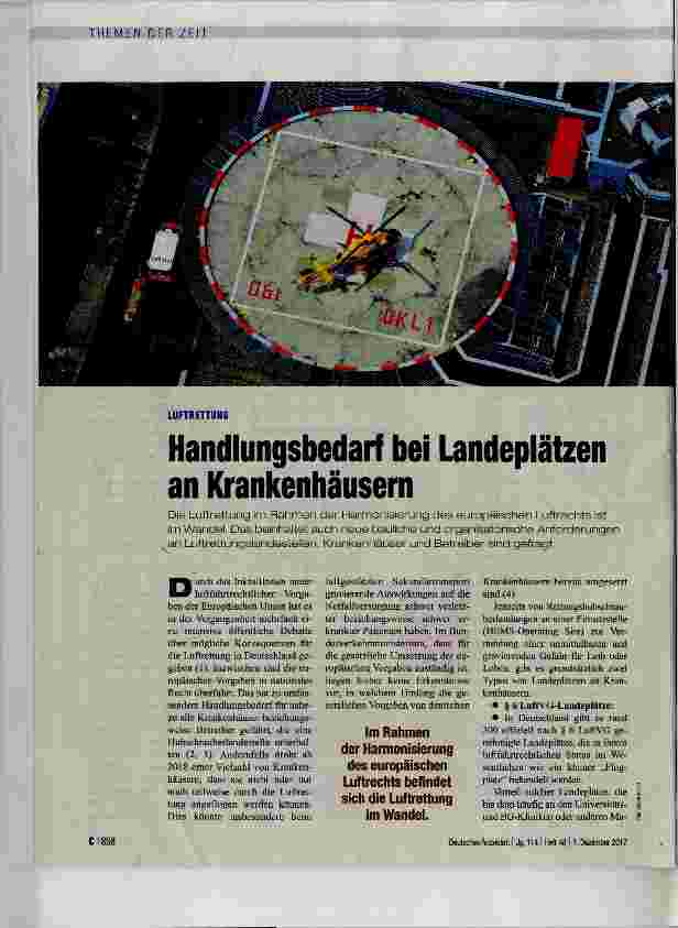 Vorschauseite 1: Handlungsbedarf bei Landeplätzen an Krankenhäusern