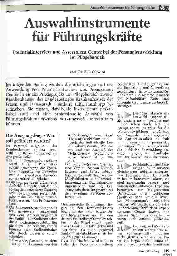 Vorschauseite 1: Auswahlinstrumente für Führungskräfte Potentialinterview und Assessment Center bei der Personalentwicklung im Pflegebereich