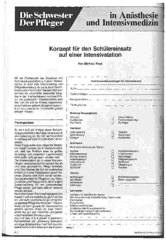 Vorschauseite 1: Konzept für den Schülereinsatz auf einer Intensivstation