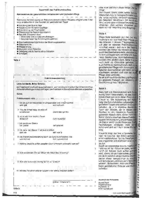 Vorschauseite 4: Konzept für den Schülereinsatz auf einer Intensivstation