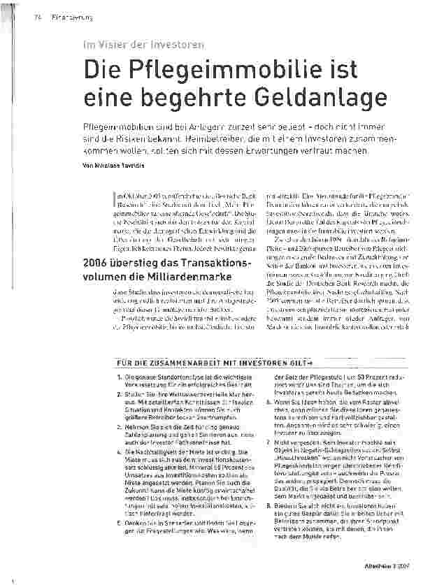 Vorschauseite 1: Die Pflegeimmobilie ist eine begehrte Geldanlage