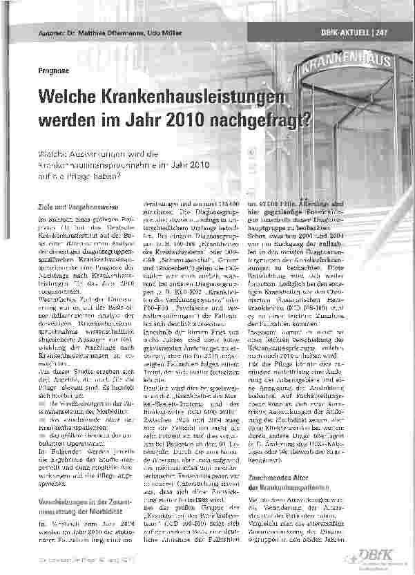 Vorschauseite 1: Welche Krankenhausleistungen werden im Jahr 2010 nachgefragt?