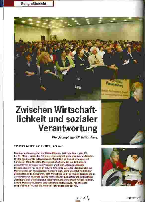 Vorschauseite 1: Zwischen Wirtschaftlichkeit und sozialer Verantwortung Die Altenpflege 97 in Nürnberg