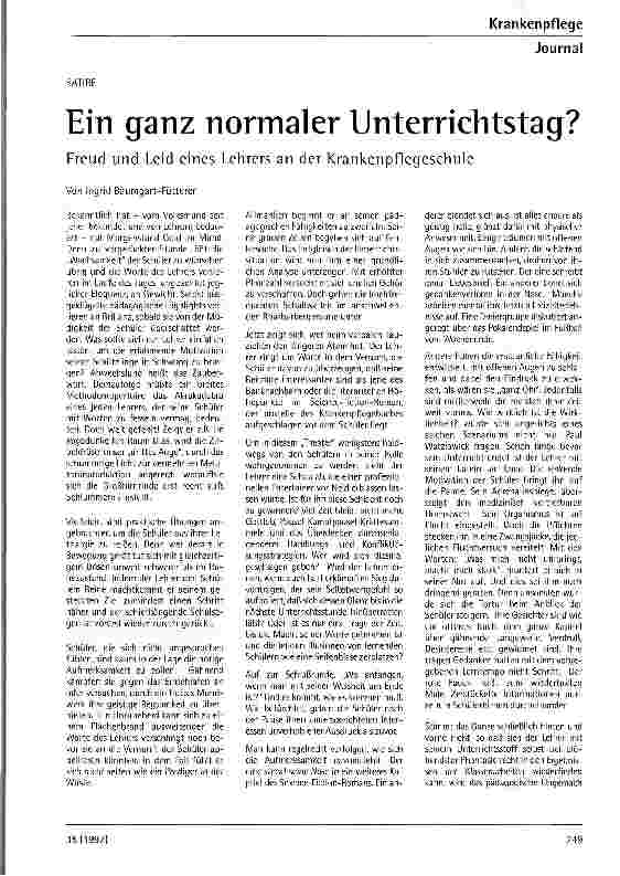 Vorschauseite 1: Ein ganz normaler Unterrichtstag? Freud und Leid eines Lehrers an der Krankenpflegeschule