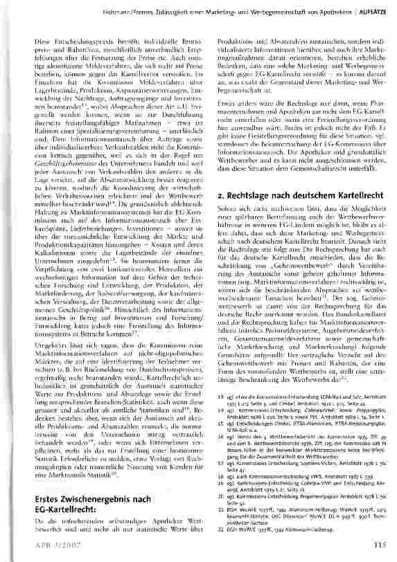 Vorschauseite 3: Zulässigkeit einer Marketingund Werbegemeinschaft von Apothekern nach EGund deutschem Kartellrecht