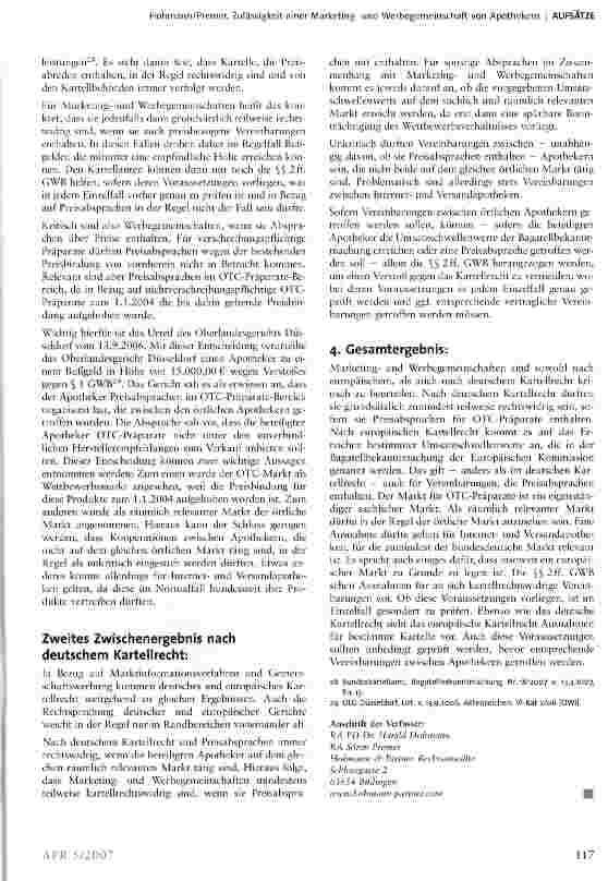 Vorschauseite 5: Zulässigkeit einer Marketingund Werbegemeinschaft von Apothekern nach EGund deutschem Kartellrecht