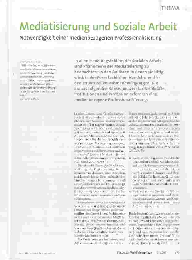 Vorschauseite 1: Mediatisierung und Soziale Arbeit Notwendigkeit einer medienbezogenen Professionalisierung