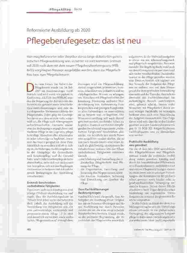 Vorschauseite 1: Reformierte Ausbildung ab 2020 Pflegeberufegesetz: das ist neu