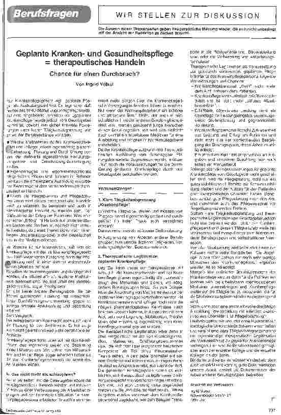 Vorschauseite 1: Geplante Krankenund Gesundheitspflege = therapeutisches Handeln Chancen für einen Durchbruch