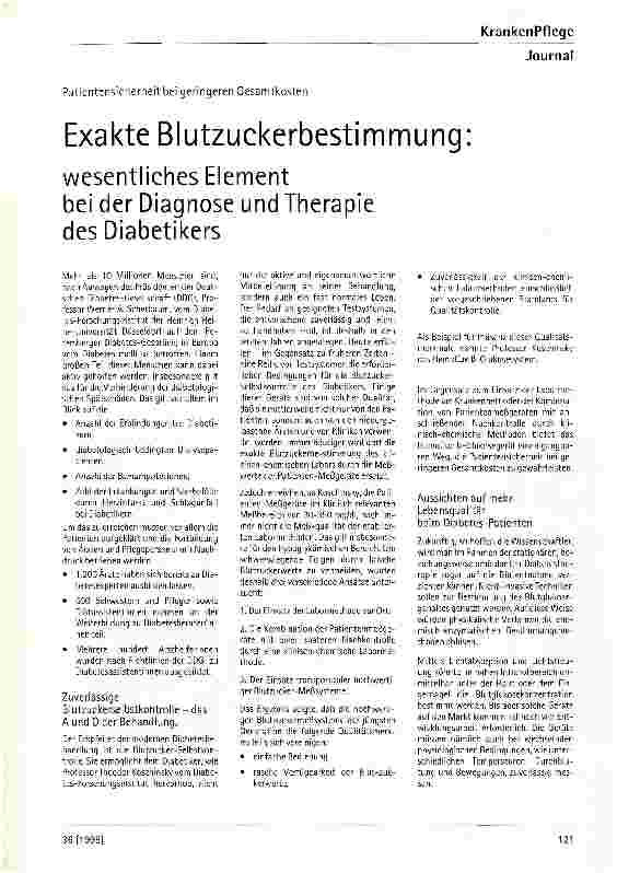 Vorschauseite 1: Exakte Blutzuckerbestimmung: wesentliches Element bei der Diagnose und Therapie des Diabetikers