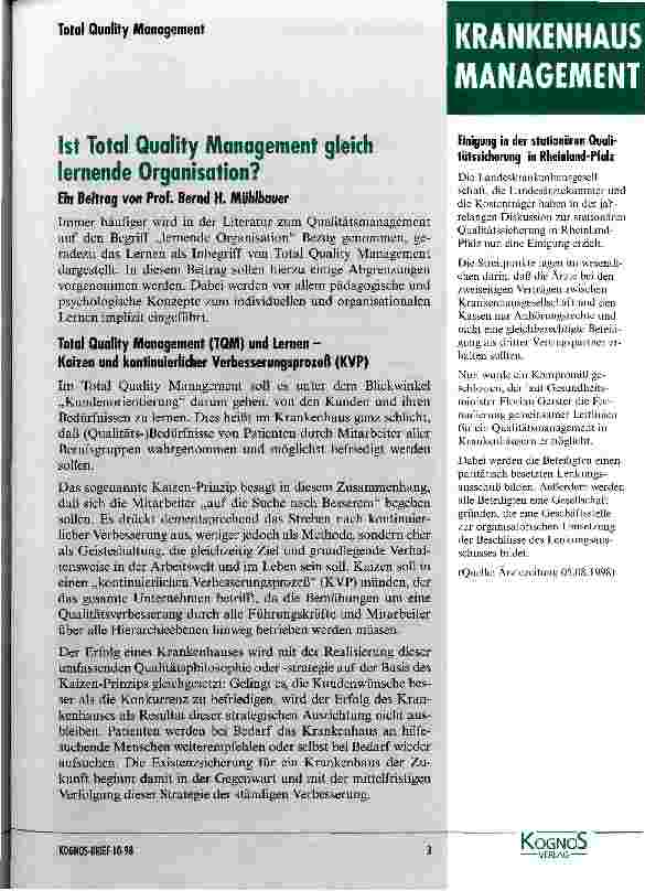 Vorschauseite 1: Ist Total Quality Management gleich lernende Organisation?