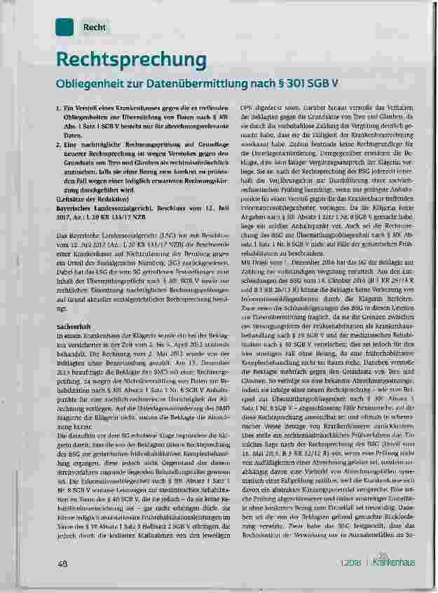 Vorschauseite 1: Obliegenheit zur Datenübermittlung nach § 301 SGB V