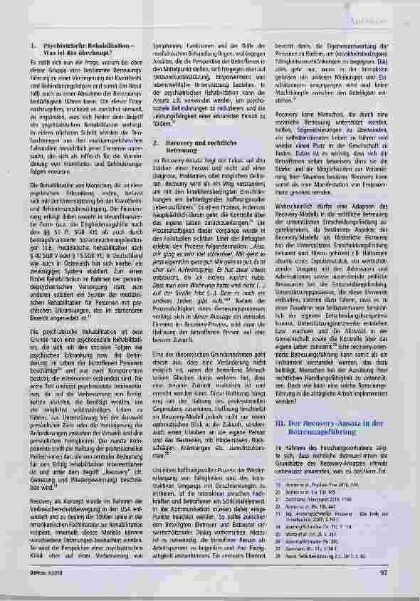 Vorschauseite 3: Die rechtliche Betreuung als Anker - Der Behahilitationsgrundsatz nach § 1901 Ahs. 4 BGB und das Recovery-Modell