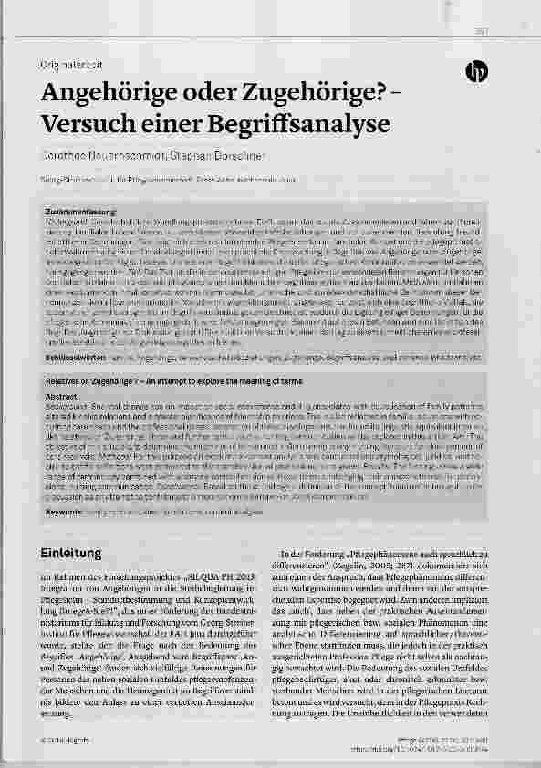 Vorschauseite 1: Angehörige oder Zugehörige? Versuch einer Begriffsanalyse