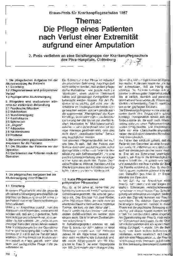 Vorschauseite 1: Die Pflege eines Patienten nach Verlust einer Extremität aufgrund einer Amputation