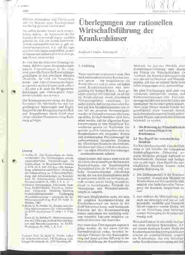 Vorschauseite 1: Überlegungen zur rationellen Wirtschaftsführung der Krankenhäuser
