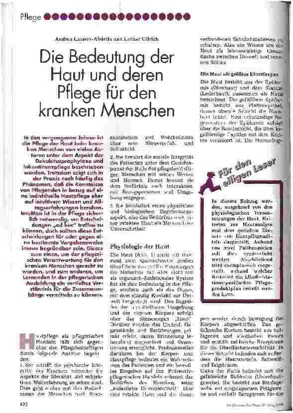 Vorschauseite 1: Die Bedeutung der Haut und deren Pflege für den Kranken Menschen