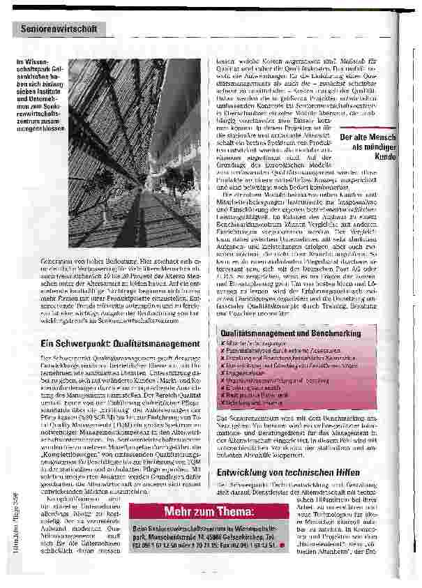 Vorschauseite 2: Das Altern als wirtschafltiche Chance begreifen Seniorenwirtschaftszentrum im Wissenschaftspark Gelsenkirchen eröffnet