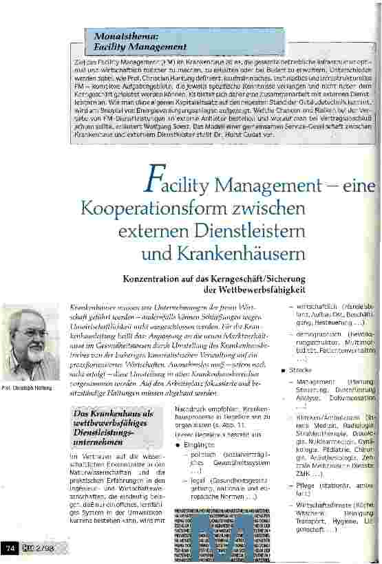 Vorschauseite 1: Facility Management - eine Kooperationsform zwischen externen Dienstleistern und Krankenhäusern Konzentration auf das Kerngeschäft/Sicherung de Wettbewerbsfähigkeit