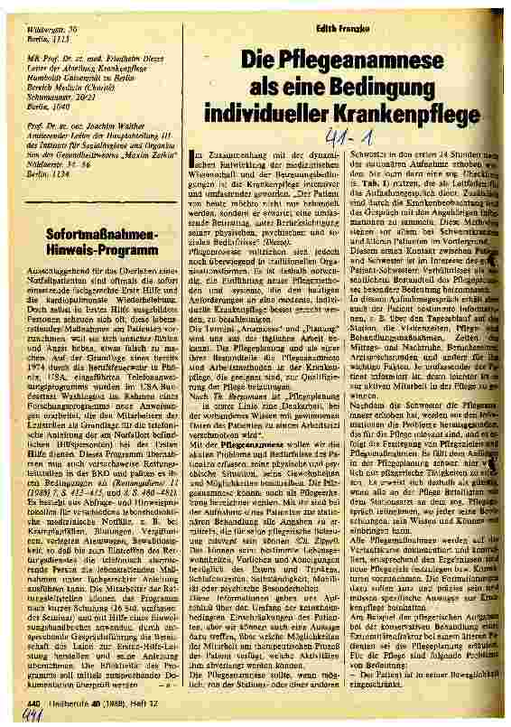Vorschauseite 1: Die Pflegeanamnese als eine Bedingung Individueller Krankenpflege