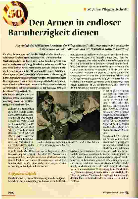 Vorschauseite 1: Den Armen in endloser Barmherzigkeit dienen 50 Jahre Pflegezeitschrift