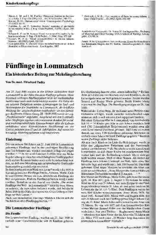 Vorschauseite 1: Fünflinge in Lommatzsch Ein historischer Beitrag zur Mehrlingsforschung