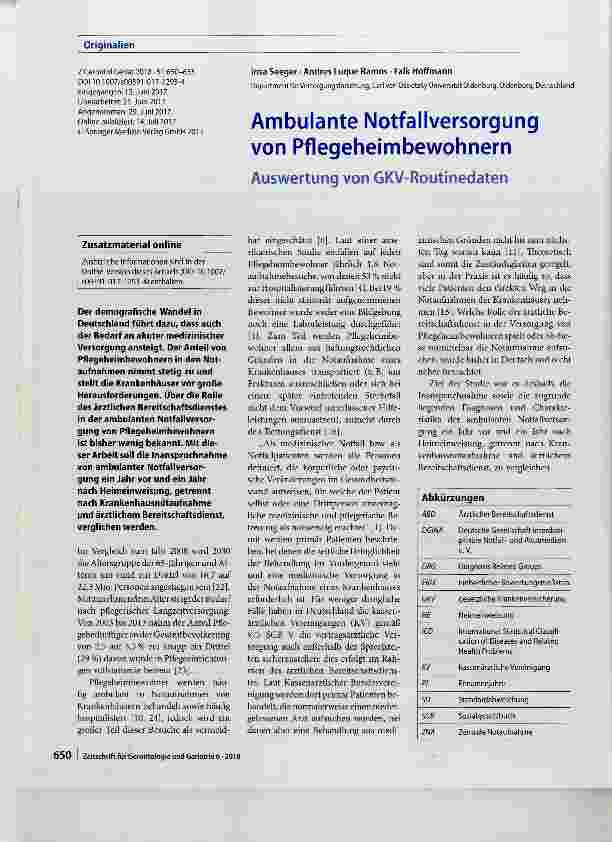 Vorschauseite 1: Ambulante Notfallversorgung von Pflegeheimbewohnern