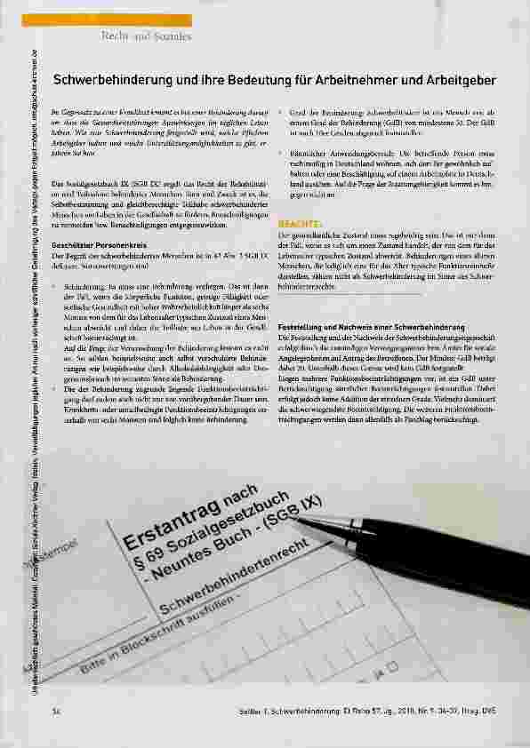 Vorschauseite 1: Schwerbehinderung und ihre Bedeutung für Arbeitnehmer und Arbeitgeber