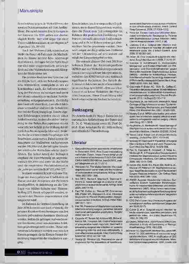 Vorschauseite 6: Bericht aus sieben Jahren präoperativer Staphylokokken- Eradikation in der elektiven Orthopädie