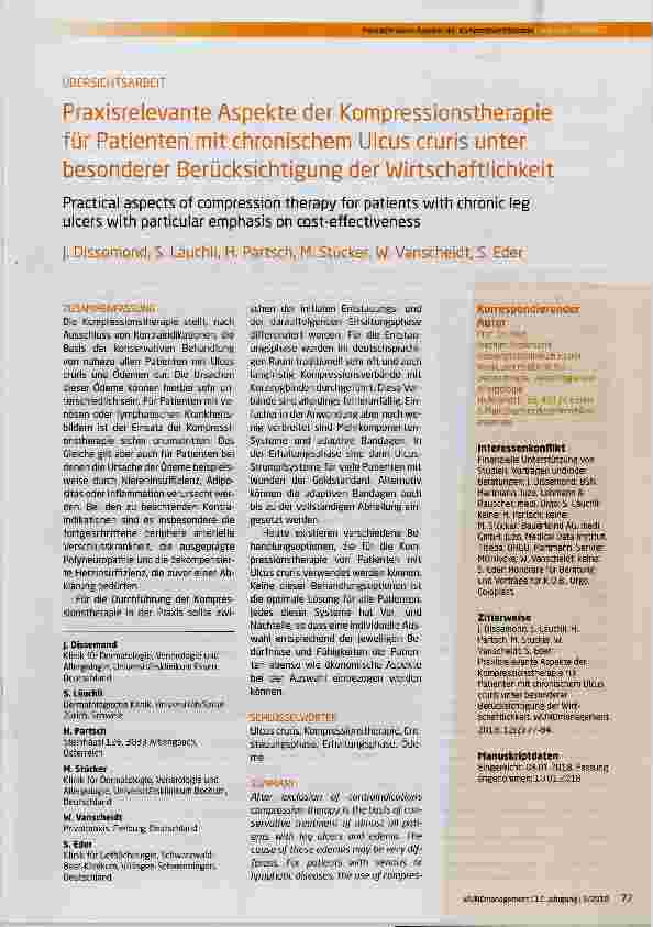 Vorschauseite 1: Praxisrelevante Aspekte der Kompressionstherapie für Patienten mit chronischem Ulcus cruris unter besonderer Berücksichtigung der Wirtschaftlichkeit